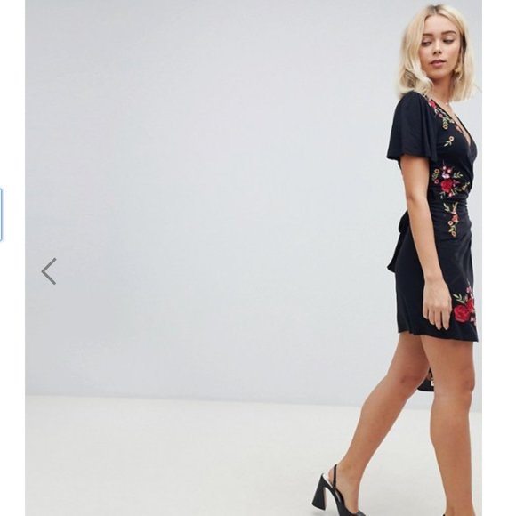 ASOS Embroidered Black Wrap Minidress - Picture 4 of 7